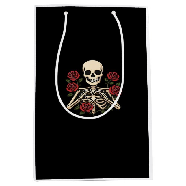 Skeleton Heart Hands With Red Roses – Romantic Got Medium Gift Bag (Front)