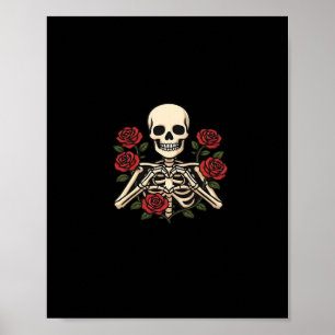 Skeleton Heart Hands With Red Roses – Romantic Got Poster