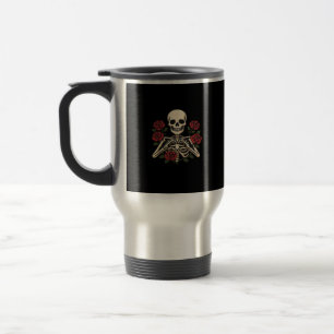Skeleton Heart Hands With Red Roses – Romantic Got Travel Mug