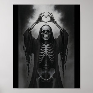 Skeleton Heart Hands Y Face Horror Ster Halloween Poster