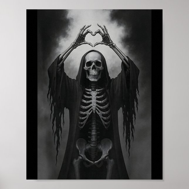 Skeleton Heart Hands Y Face Horror Ster Halloween  Poster (Front)