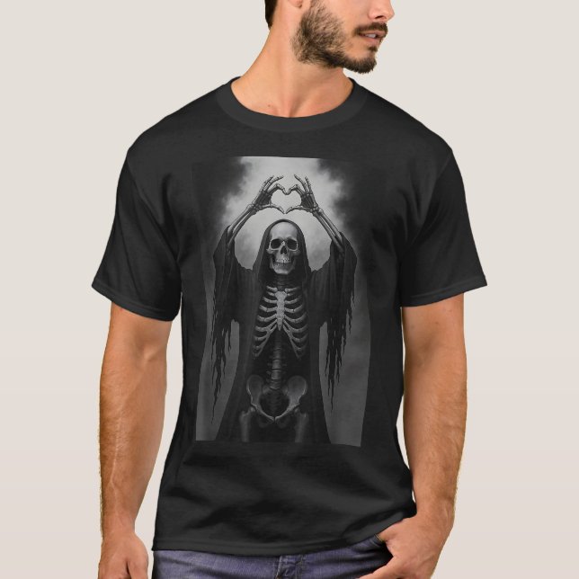 Skeleton Heart Hands Y Face Horror Ster Halloween  T-Shirt (Front)