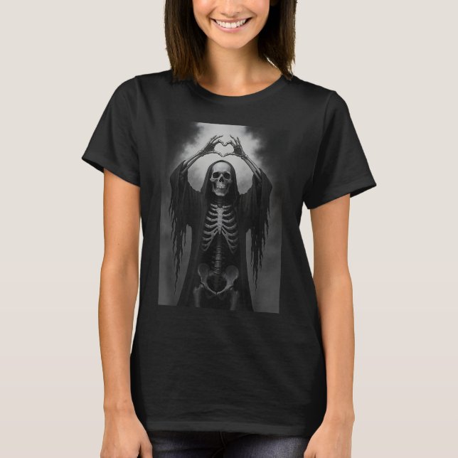 Skeleton Heart Hands Y Face Horror Ster Halloween  T-Shirt (Front)