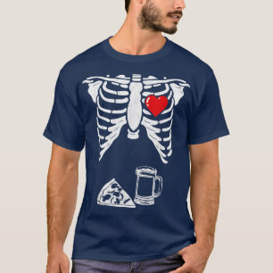 Skeleton Heart Ribcage Xray Beer Pizza Halloween P T-Shirt