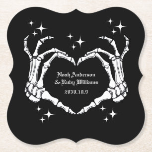 Skeleton Heart Shaped Hand Wedding Paper Coaster