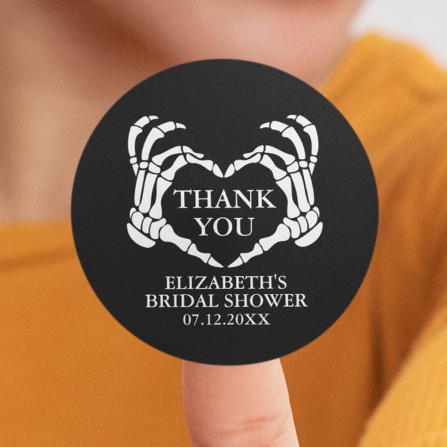 Skeleton Heart Til Death Bridal Shower Thank You Classic Round Sticker (Skeleton Heart Til Death Bridal Shower Thank You Classic Round Sticker
)
