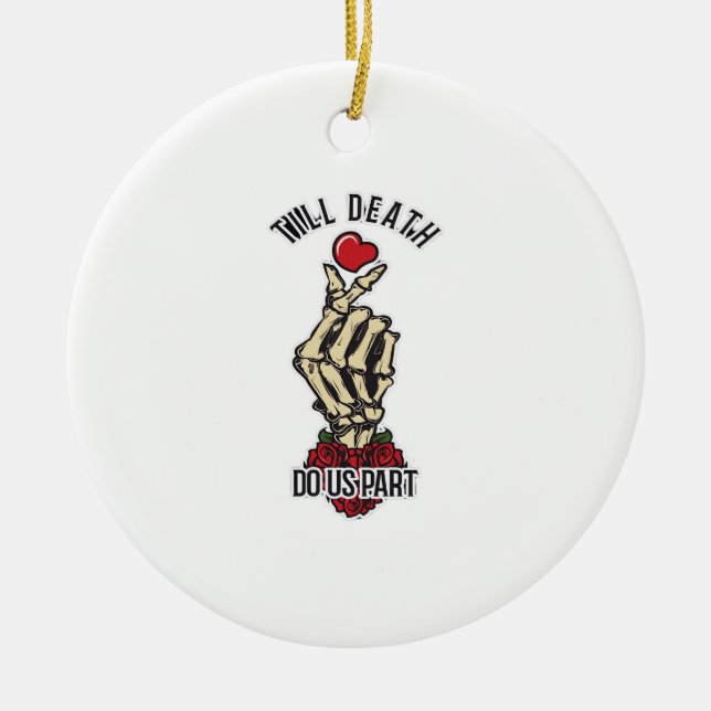 Skeleton Heart Till Death Do Us Part Ceramic Tree Decoration (Front)