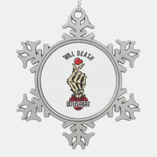 Skeleton Heart Till Death Do Us Part Snowflake Pewter Christmas Ornament