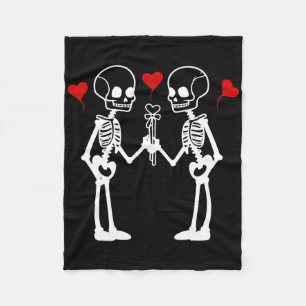 Skeleton Hearts Valentine Lovers Couples Fleece Blanket