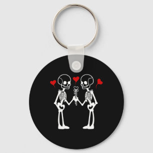 Skeleton Hearts Valentine Lovers Couples Key Ring