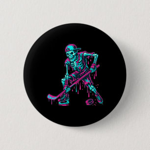 Skeleton Hockey Ice Cream Drip 6 Cm Round Badge