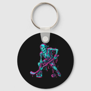 Skeleton Hockey Ice Cream Drip Key Ring