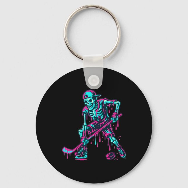 Skeleton Hockey Ice Cream Drip  Key Ring (Front)