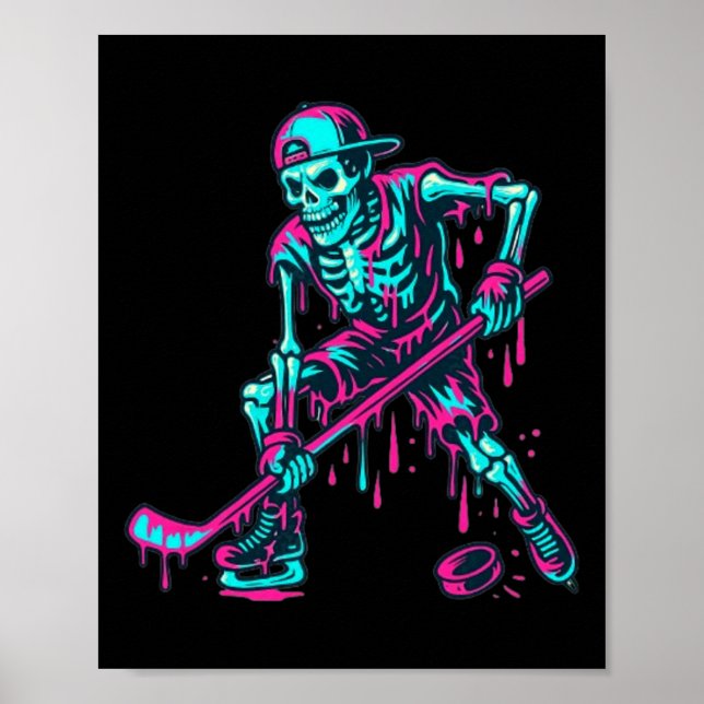 Skeleton Hockey Ice Cream Drip  Poster (Front)