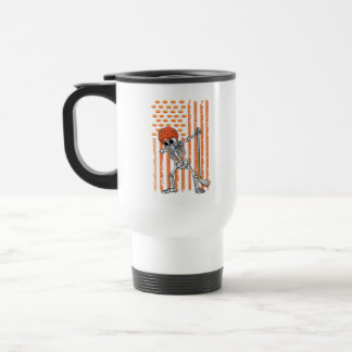 Skeleton Hockey Player Dabbing USA Flag Travel Mug