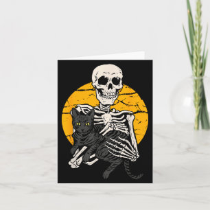 Skeleton Holding A Black Cat Funny Halloween Cat Card