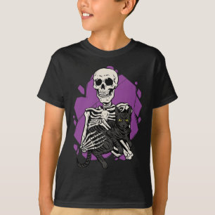 Skeleton Holding A Black Cat Lazy Halloween Costum T-Shirt