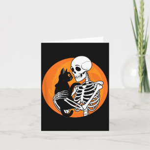 Skeleton Holding A Black Cute Cat - Skeleton Art Card
