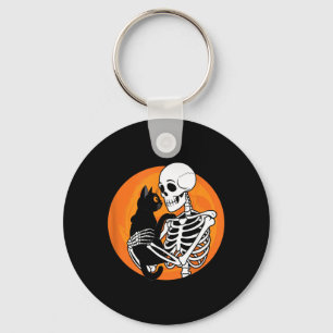 Skeleton Holding A Black Cute Cat - Skeleton Art Key Ring