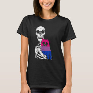 Skeleton Holding A Cat Bisexual LGBT-Q Pride Rainb T-Shirt
