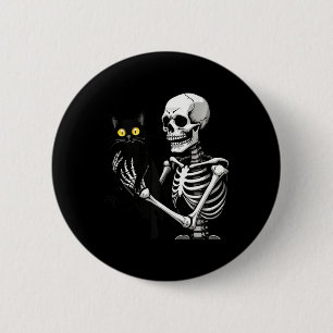 Skeleton Holding A Cat Cute Black Cat Halloween Co 6 Cm Round Badge