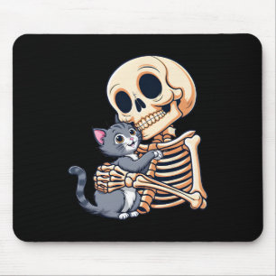 Skeleton Holding A Cat Cute Halloween Costume Skul Mouse Mat