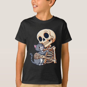 Skeleton Holding A Cat Cute Halloween Costume Skul T-Shirt