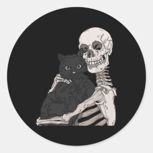 Skeleton Holding A Cat Lazy Halloween Costume Sku Classic Round Sticker