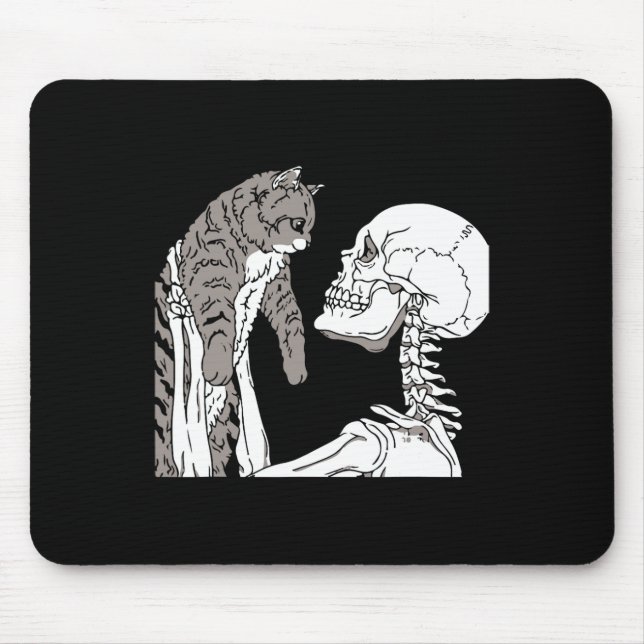 Skeleton Holding A Cat Lazy Halloween Costume Skul Mouse Mat (Front)