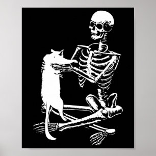 Skeleton Holding A Cat Lazy Halloween Costume Skul Poster