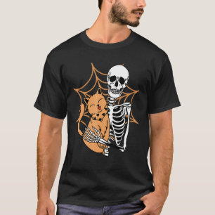 Skeleton Holding A Cat Lazy Halloween Costume Skul T-Shirt
