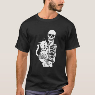 Skeleton Holding A Cat Lazy Halloween Costume Skul T-Shirt