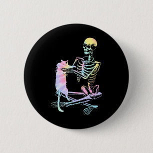 Skeleton Holding A Cat Lazy Halloween Costume Tie 6 Cm Round Badge