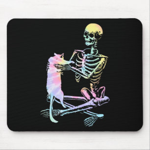 Skeleton Holding A Cat Lazy Halloween Costume Tie Mouse Mat