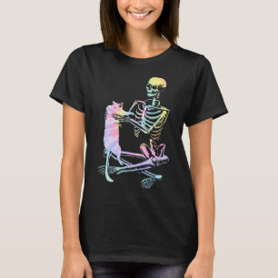 Skeleton Holding A Cat Lazy Halloween Costume Tie T-Shirt