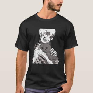 Skeleton Holding A Cat Shirt Lazy Halloween Costum