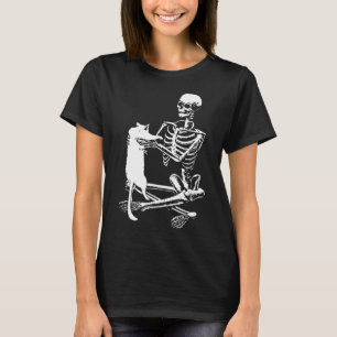 Skeleton Holding A Cat Shirt Lazy Halloween Costum