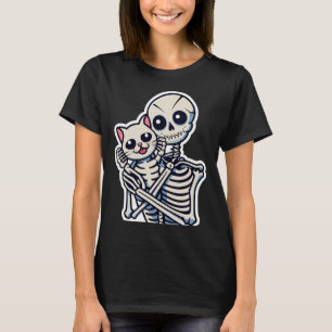 Skeleton Holding A Cat Shirt Lazy Halloween Costum
