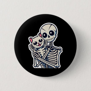 Skeleton Holding A Cat Shirt Lazy Halloween Costum 6 Cm Round Badge