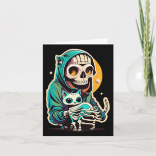 Skeleton Holding A Cat Shirt Lazy Halloween Costum Card