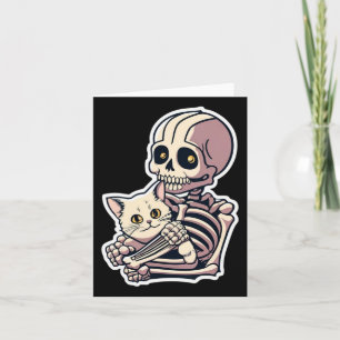 Skeleton Holding A Cat Shirt Lazy Halloween Costum Card