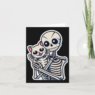 Skeleton Holding A Cat Shirt Lazy Halloween Costum Card