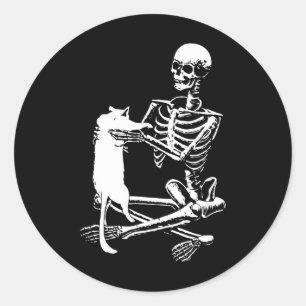 Skeleton Holding A Cat Shirt Lazy Halloween Costum Classic Round Sticker
