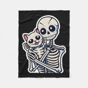 Skeleton Holding A Cat Shirt Lazy Halloween Costum Fleece Blanket
