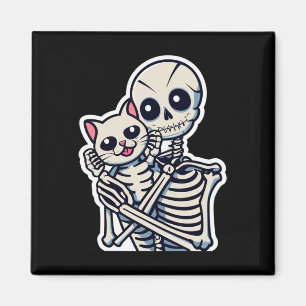 Skeleton Holding A Cat Shirt Lazy Halloween Costum Magnet