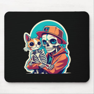 Skeleton Holding A Cat Shirt Lazy Halloween Costum Mouse Mat