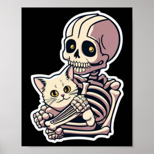 Skeleton Holding A Cat Shirt Lazy Halloween Costum Poster