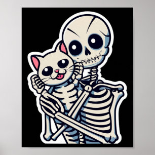 Skeleton Holding A Cat Shirt Lazy Halloween Costum Poster