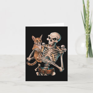 Skeleton Holding A Cat Skull Kitty Halloween Men W Card