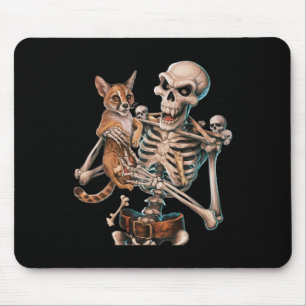 Skeleton Holding A Cat Skull Kitty Halloween Men W Mouse Mat